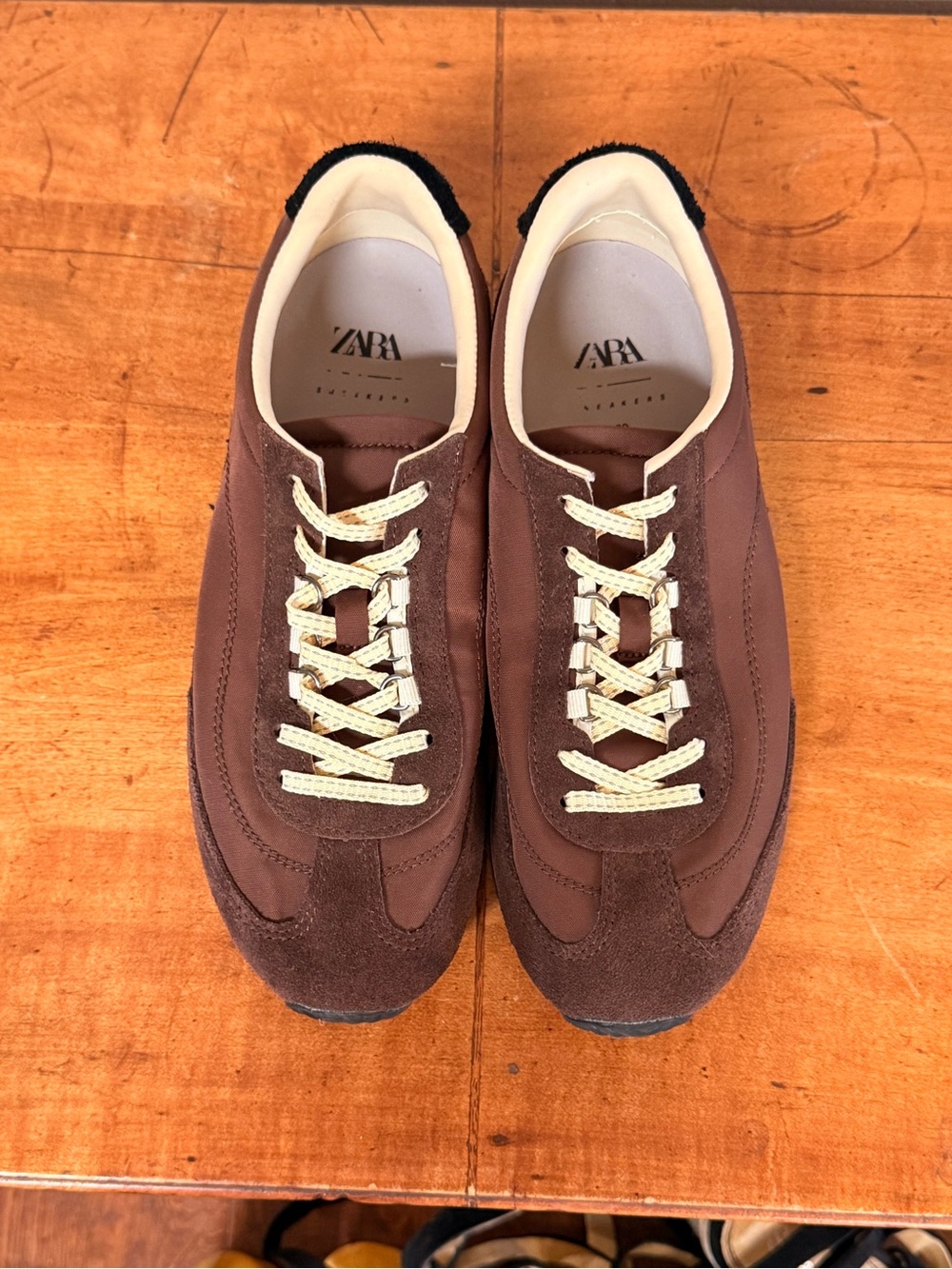 Zara Brown Suede & Fabric Men's Sneakers with Cream Laces